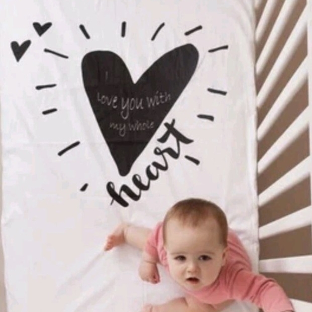 Unisex LB Nest Waterproof Crib Sheet White Black Love Heart 28x52